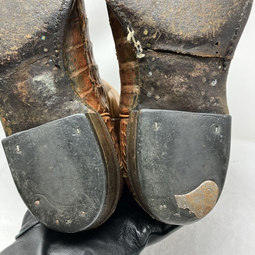 Vintage 80s Cowtown Lizard Skin Western Leather Cowboy Boots Men’s 8.5 D Brown - Picture 10 of 16
